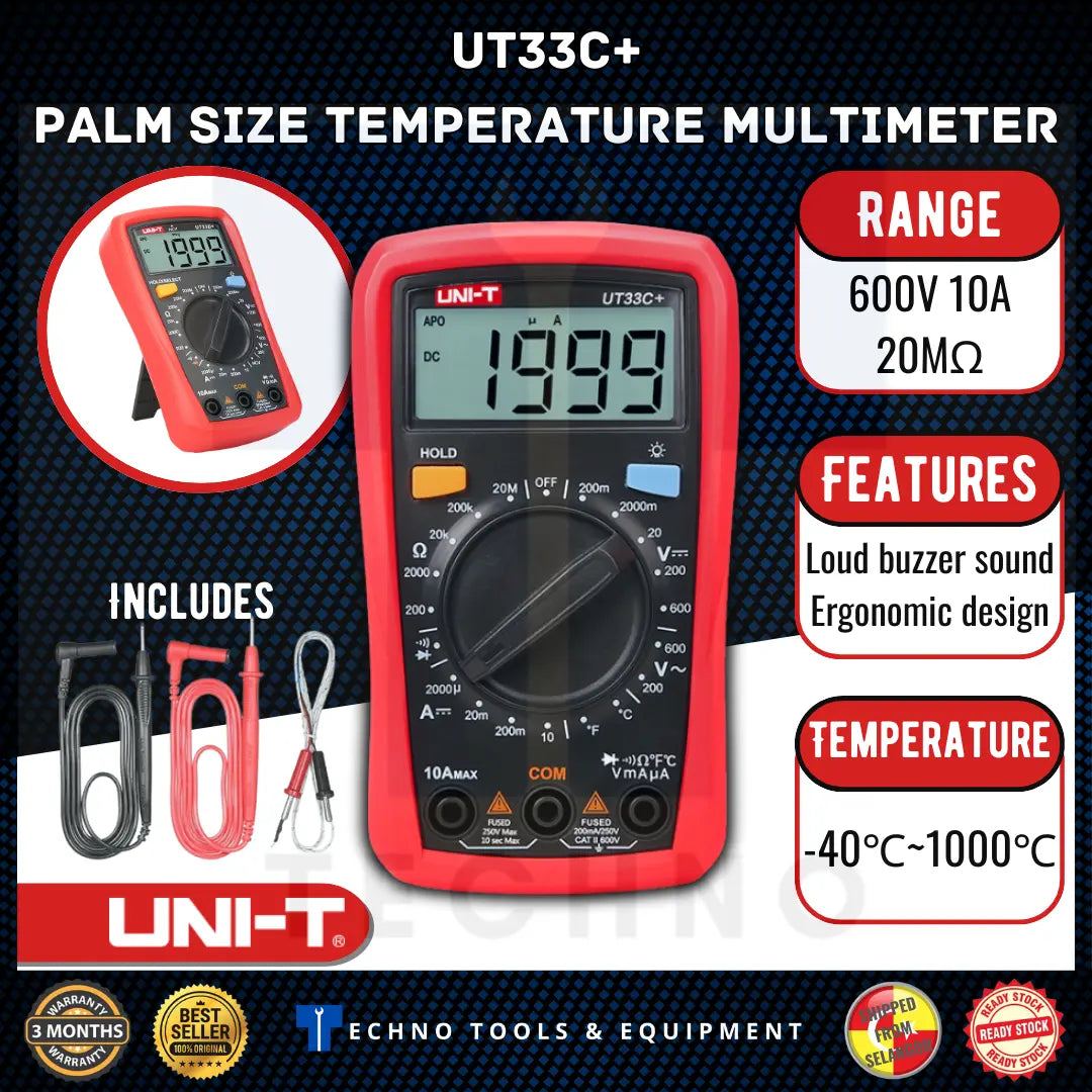 Multímetro Digital de Bolsillo con Medición de Temperatura UNI-T UT33C+