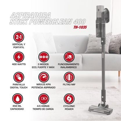 Aspiradora Stick Inalámbrica Powerclean 400 W 25 kPa THOMAS TH-1035