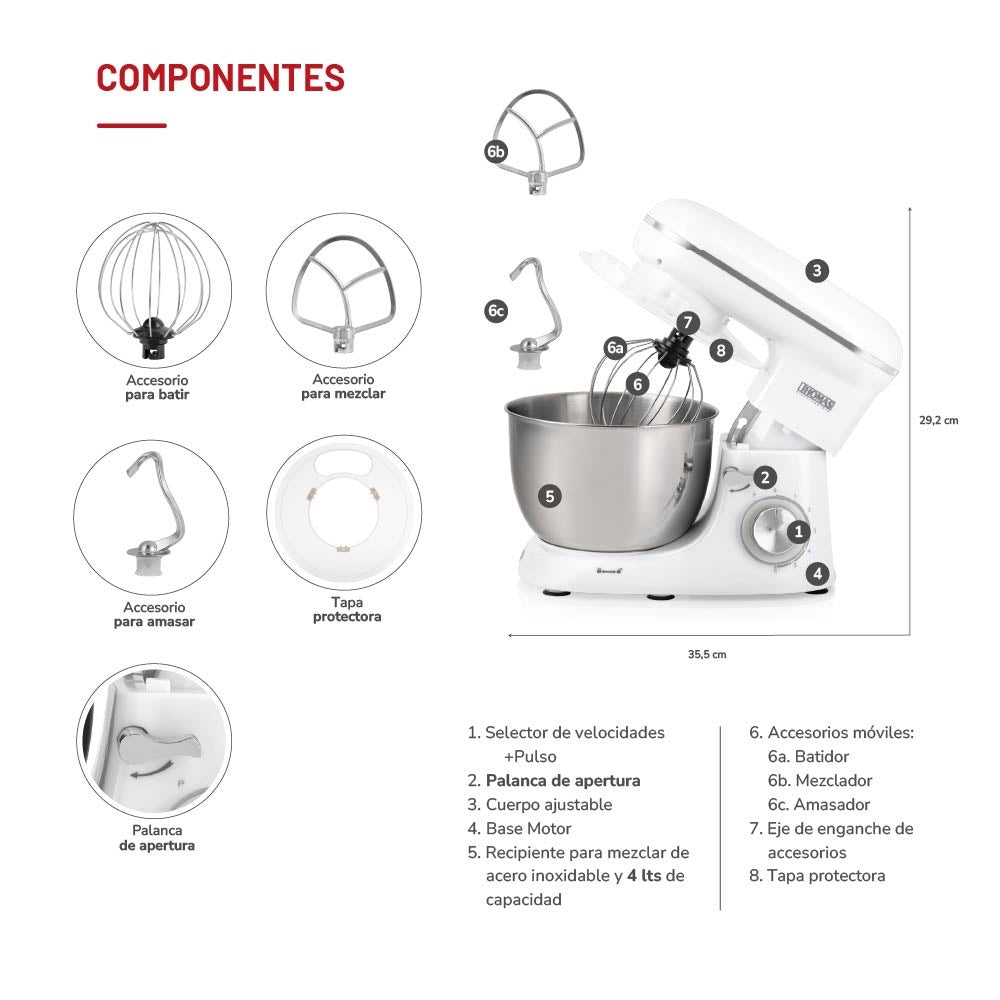 Batidora de Pedestal Planetaria 800 W Bowl 4.5 L THOMAS TH-911B