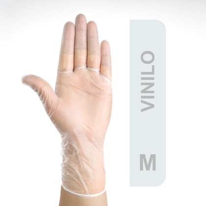 Guantes de Vinilo Descartables Transparentes (TALLA M) CAJA 100 UND