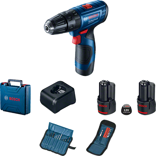 Taladro Percutor Inalámbrico 12 V con 2 Baterías y 23 Accesorios BOSCH GSB 120-LI