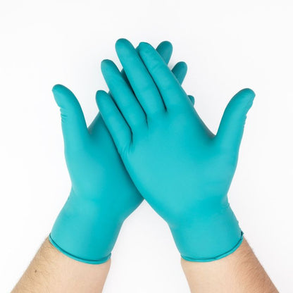 Guantes de Nitrilo Alto Riesgo de 6 GR Verdes Talla M Caja 100 UND