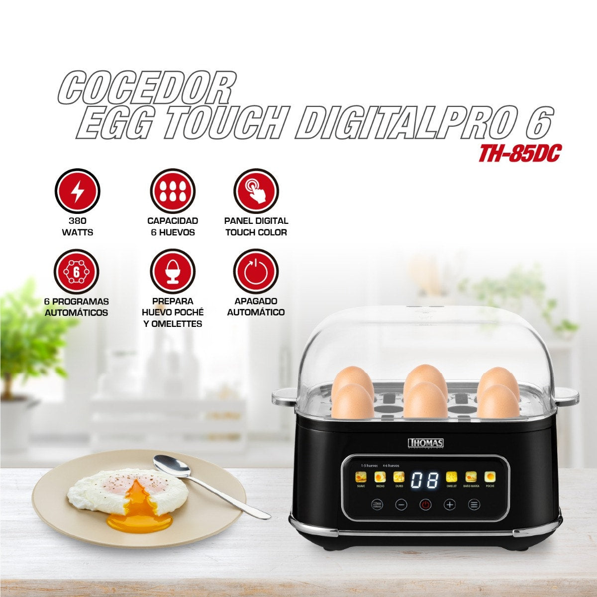 Cocedor de Huevos Digital Egg Touch DigitalPro 6 THOMAS TH-85DC