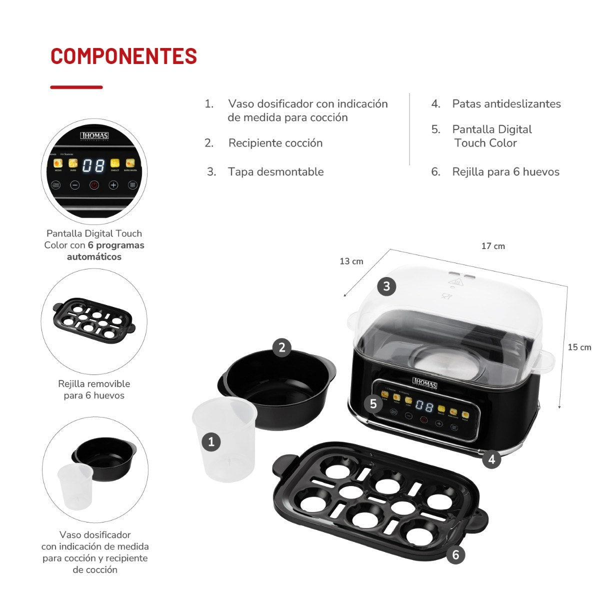 Cocedor de Huevos Digital Egg Touch DigitalPro 6 THOMAS TH-85DC