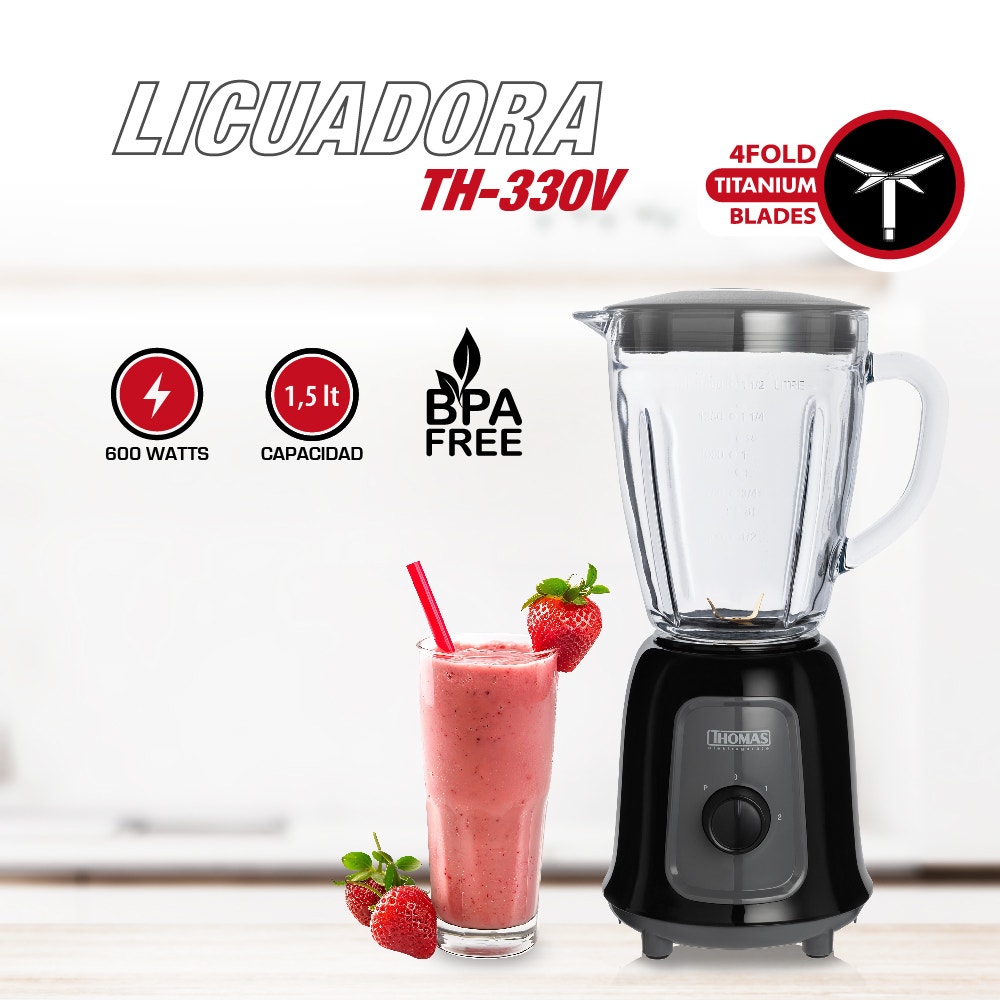 Licuadora 1.5 L Jarra de Vidrio 600 W con Cuchillas de Titanio THOMAS TH-330V