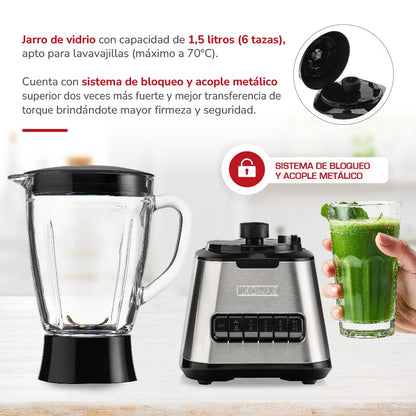 Licuadora 600 W Jarro de Vidrio 1.5 L 6 Velocidades THOMAS TH-410Vi