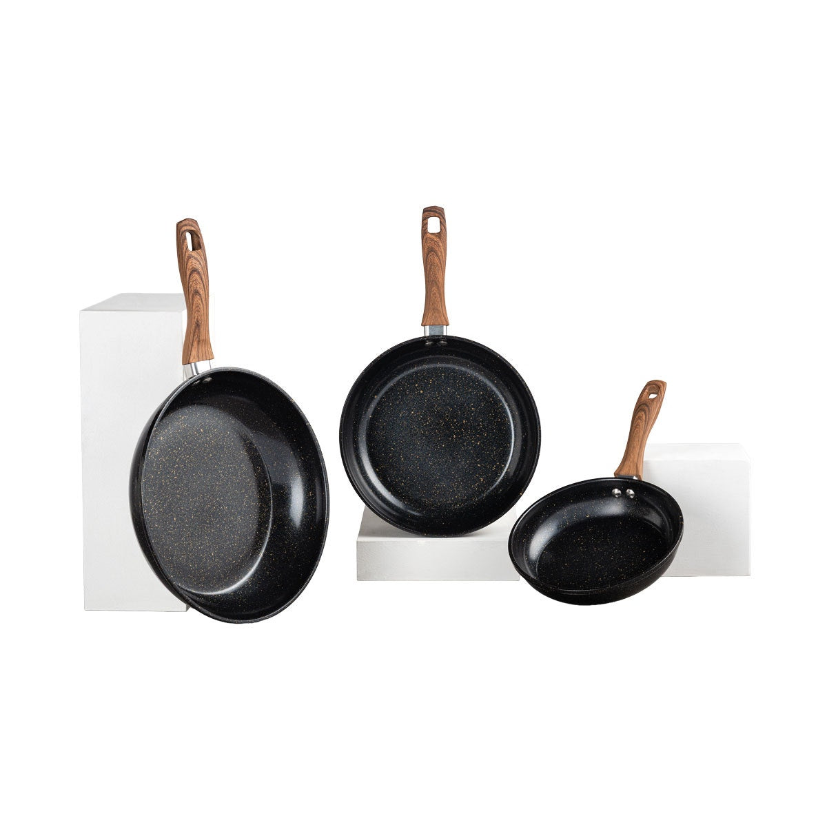Set de 3 Sartenes Antiadherentes 20/24/28 cm Efecto Mármol THOMAS TH-MS03N