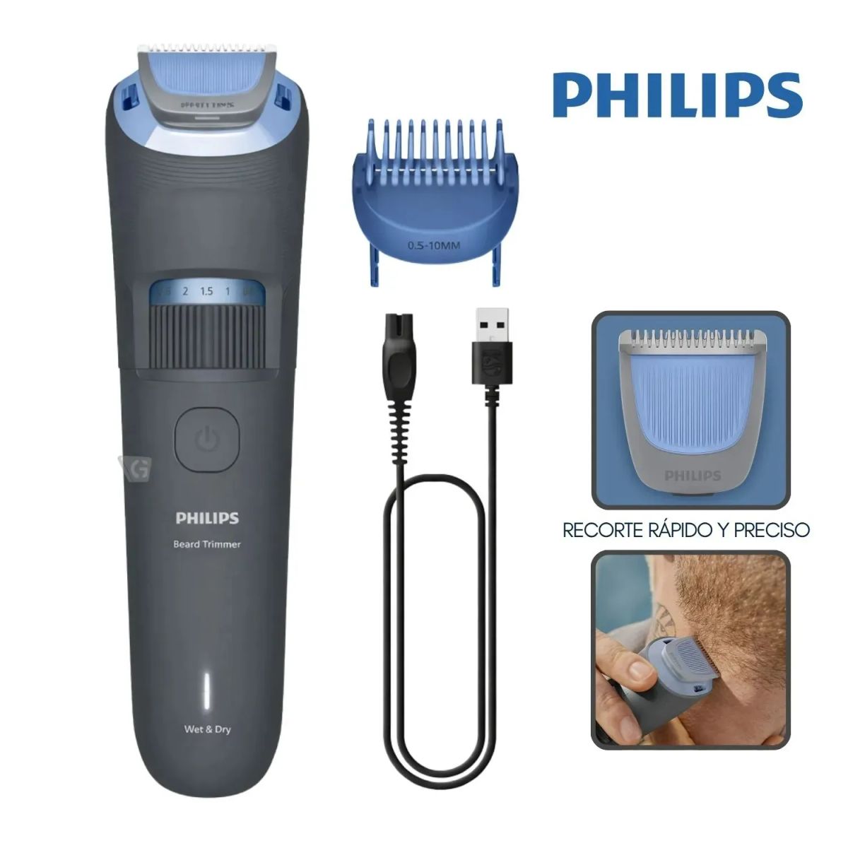 Recortador de Barba Recargable Wet & Dry PHILIPS Beard Trimmer 3000 BT3617/15