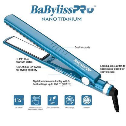 Plancha Alisadora Nano Titanium Dual Ionic 1 1/4" BABYLISS PRO BNT9125TPE