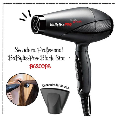 Secadora de Cabello Profesional Iónica 2000 W BABYLISS PRO Black Star B6200PE