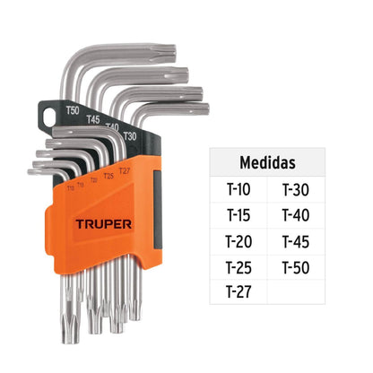 Juego de 9 Llaves Torx en L con Organizador TRUPER 15554
