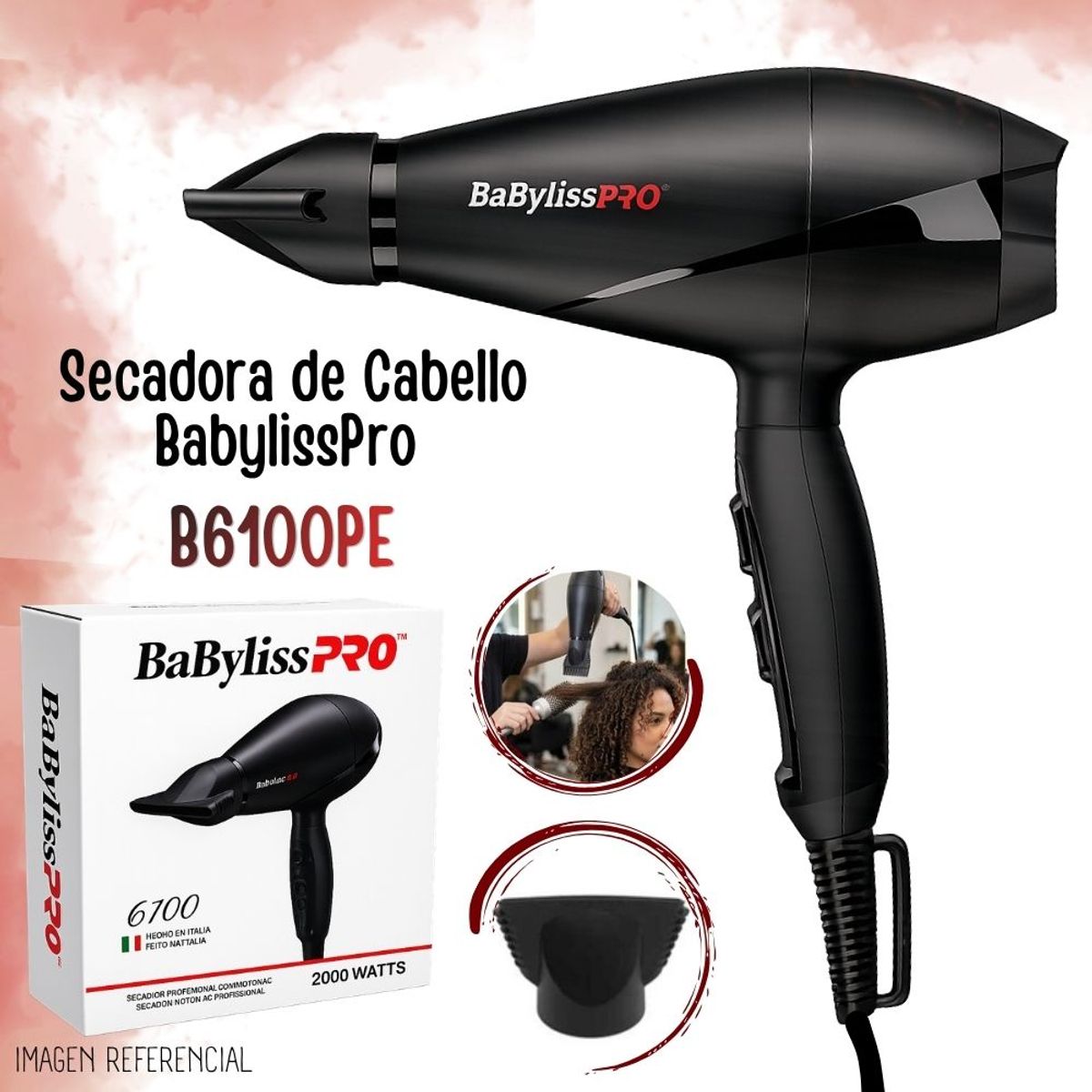 Secadora de Cabello Profesional Motor AC 2000 W BABYLISS PRO B6100PE