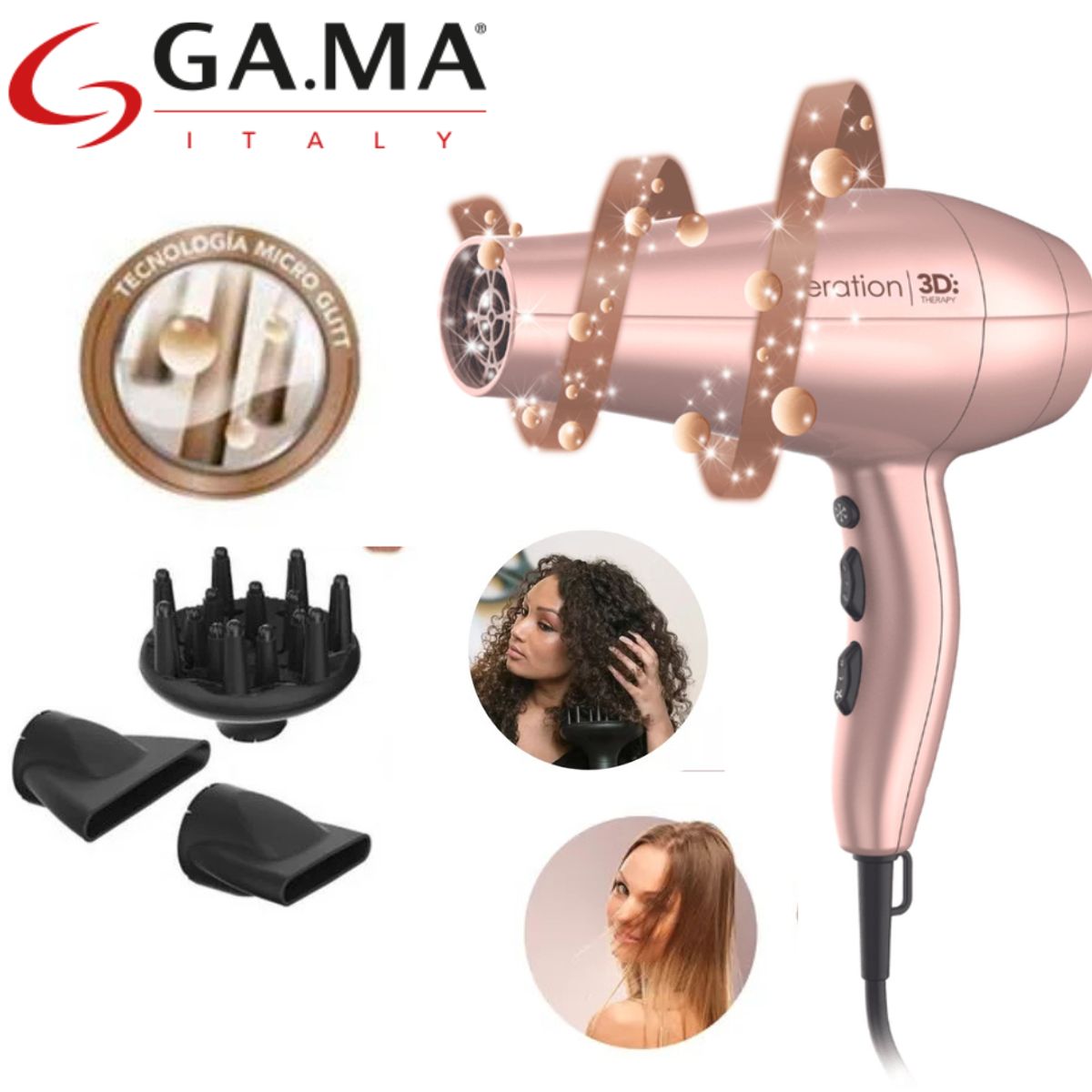 Secadora de Cabello Profesional 2300 W Iónica GAMA ITALY Diva 3D Keration