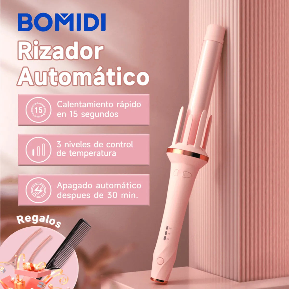 Rizador Automático de Cabello Cerámico 3 Temperaturas BOMIDI HC02