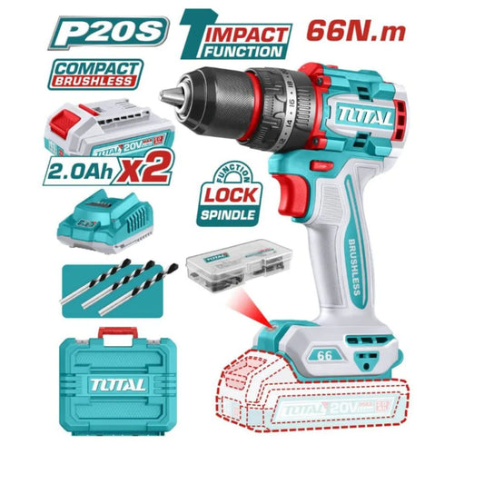 Taladro Atornillador Percutor Inalámbrico 20 V 66 Nm Brushless TOTAL TIDLI20668