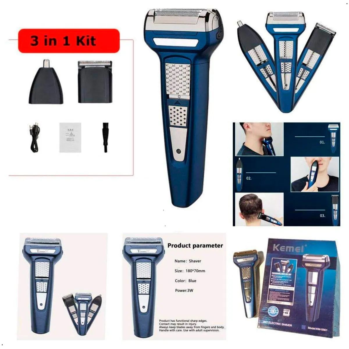 Kit de Afeitado Inalámbrico 3 en 1 KEMEI KM-5561