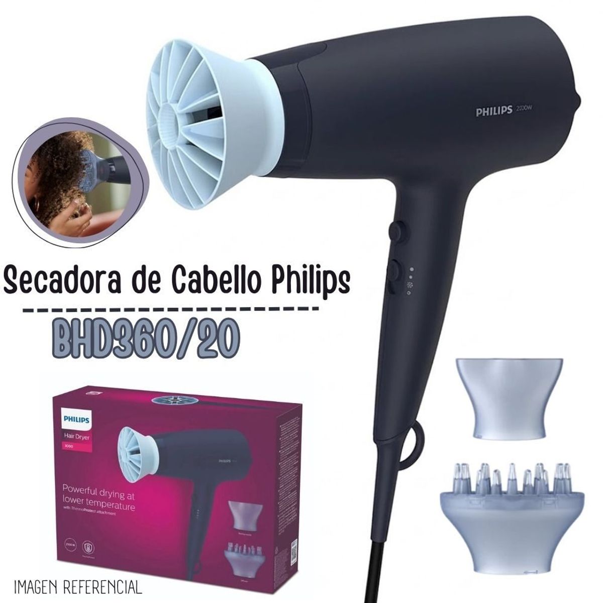 Secadora de Cabello 2100 W con Turmalina PHILIPS BHD360