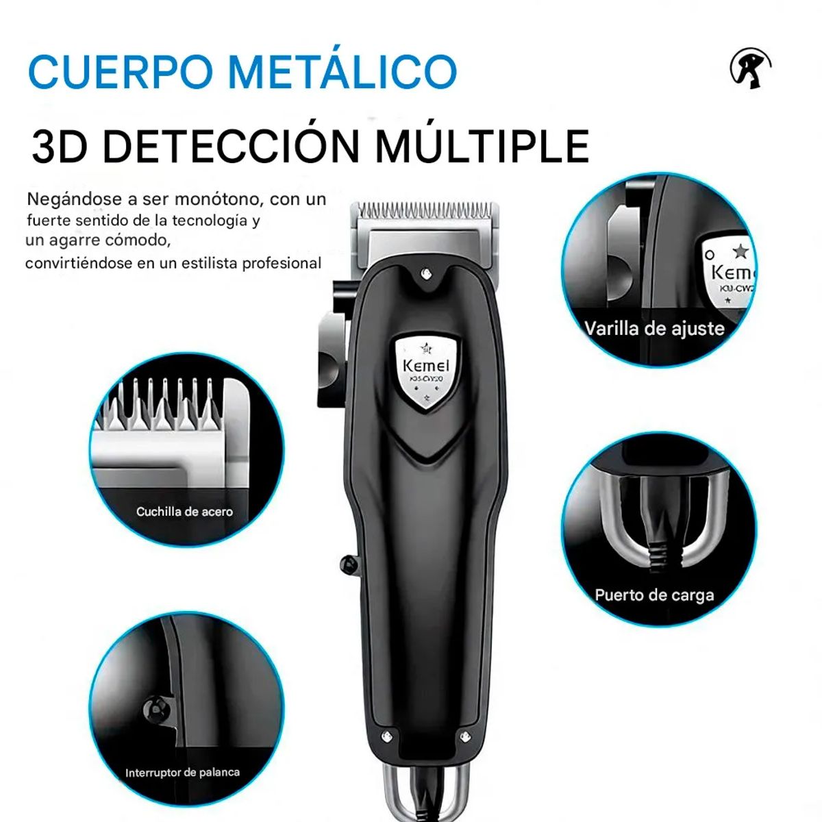 Máquina Cortapelo para Mascotas Recargable con Peines Guía KEMEI KM-CW20