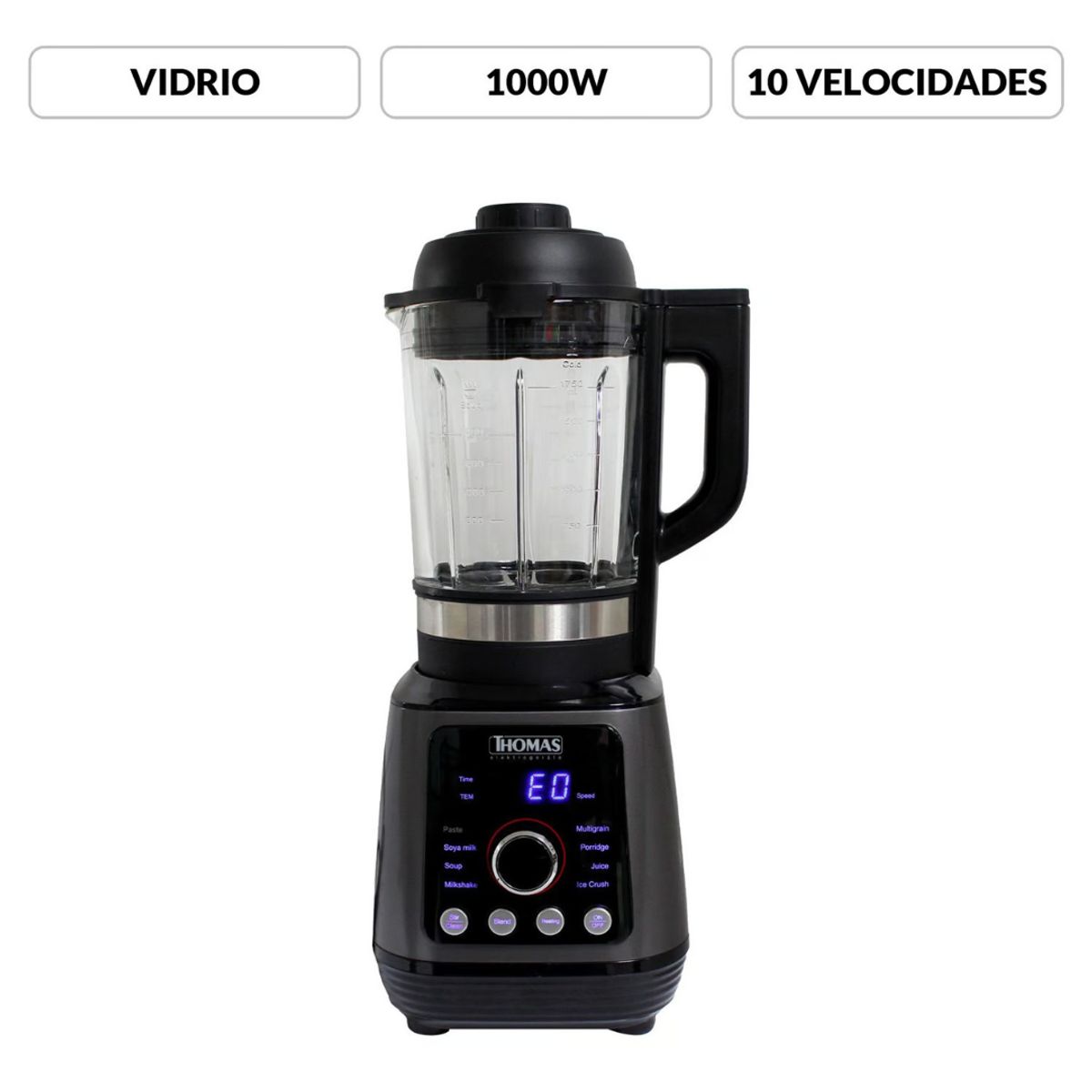 Licuadora Digital 1000 W 1.75 L Jarra de Vidrio 8 Programas THOMAS TH-840D