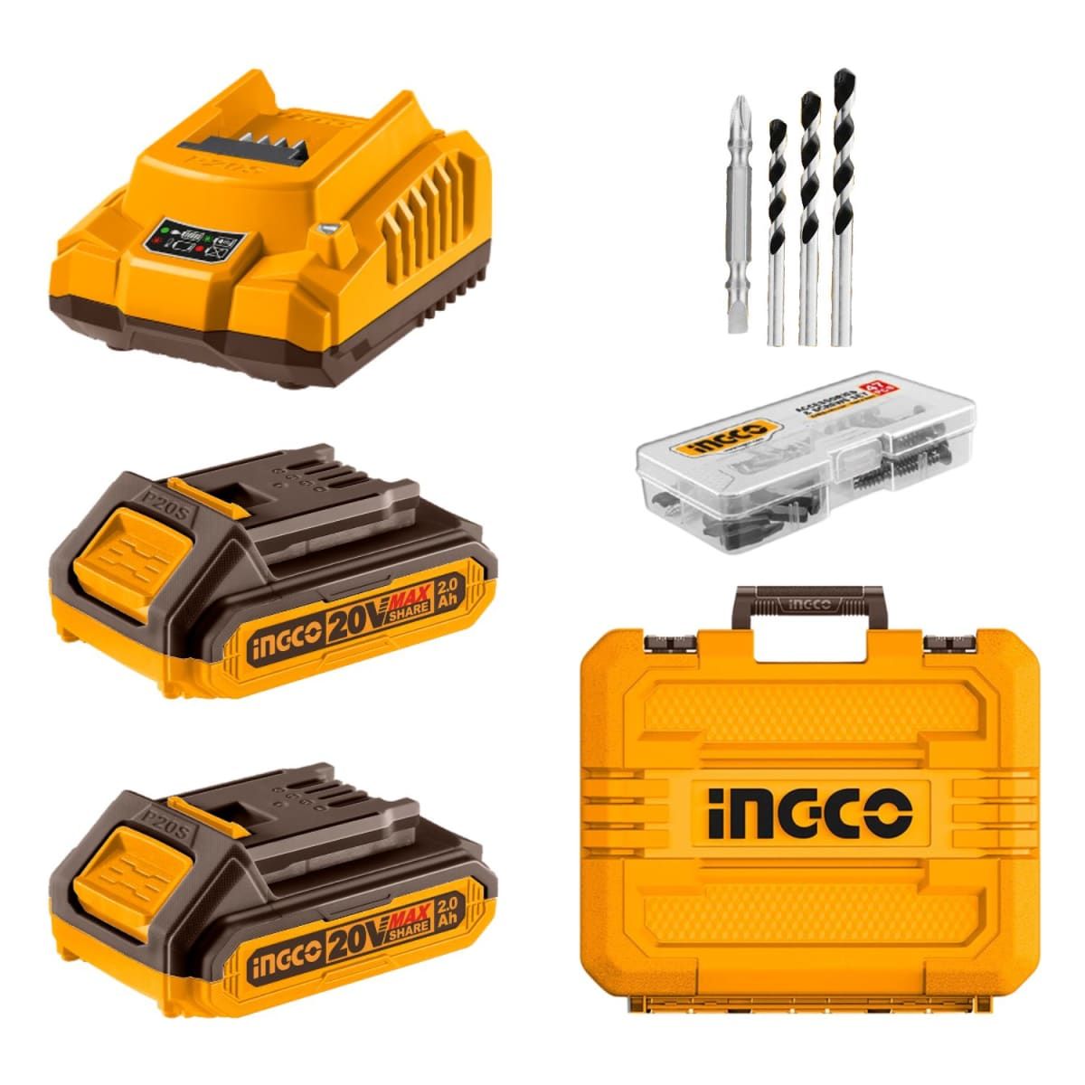 Taladro Percutor Inalámbrico Brushless 20 V 66 Nm + 2 Baterías INGCO CIDLI20668