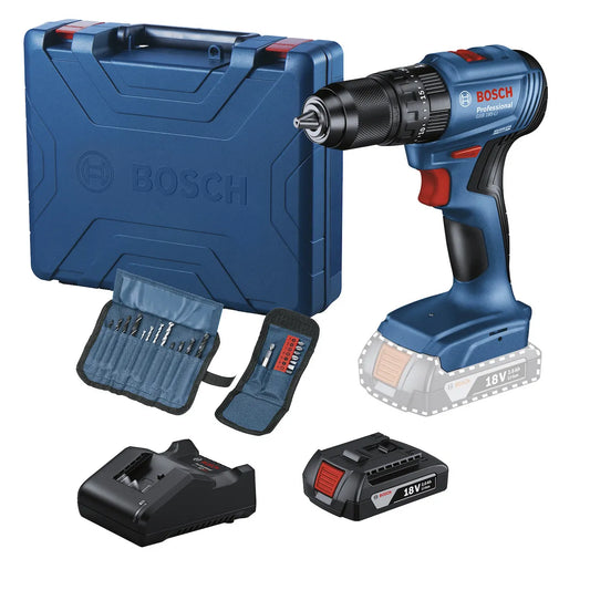 Taladro Percutor Inalámbrico 18 V + Batería 2.0 Ah + 23 Accesorios BOSCH GSB 185-LI