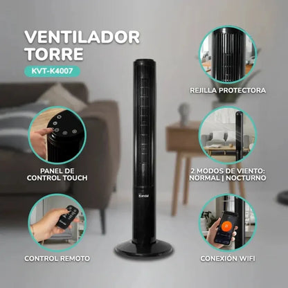Ventilador de Torre WiFi 40 W con Control Remoto KENDAL KVT-K4007