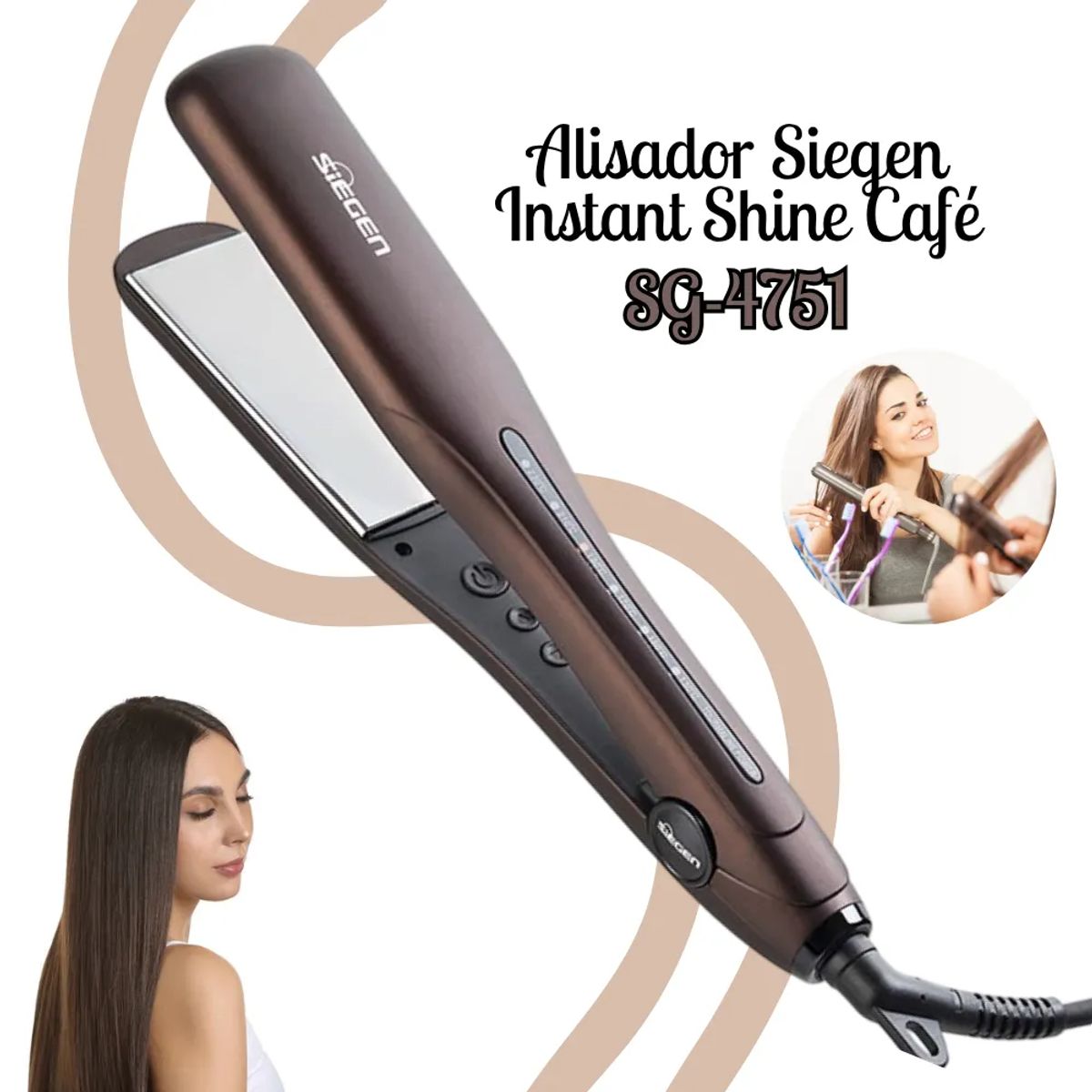 Plancha Alisadora Instant Shine Titanio 230 °C SIEGEN SG-4751