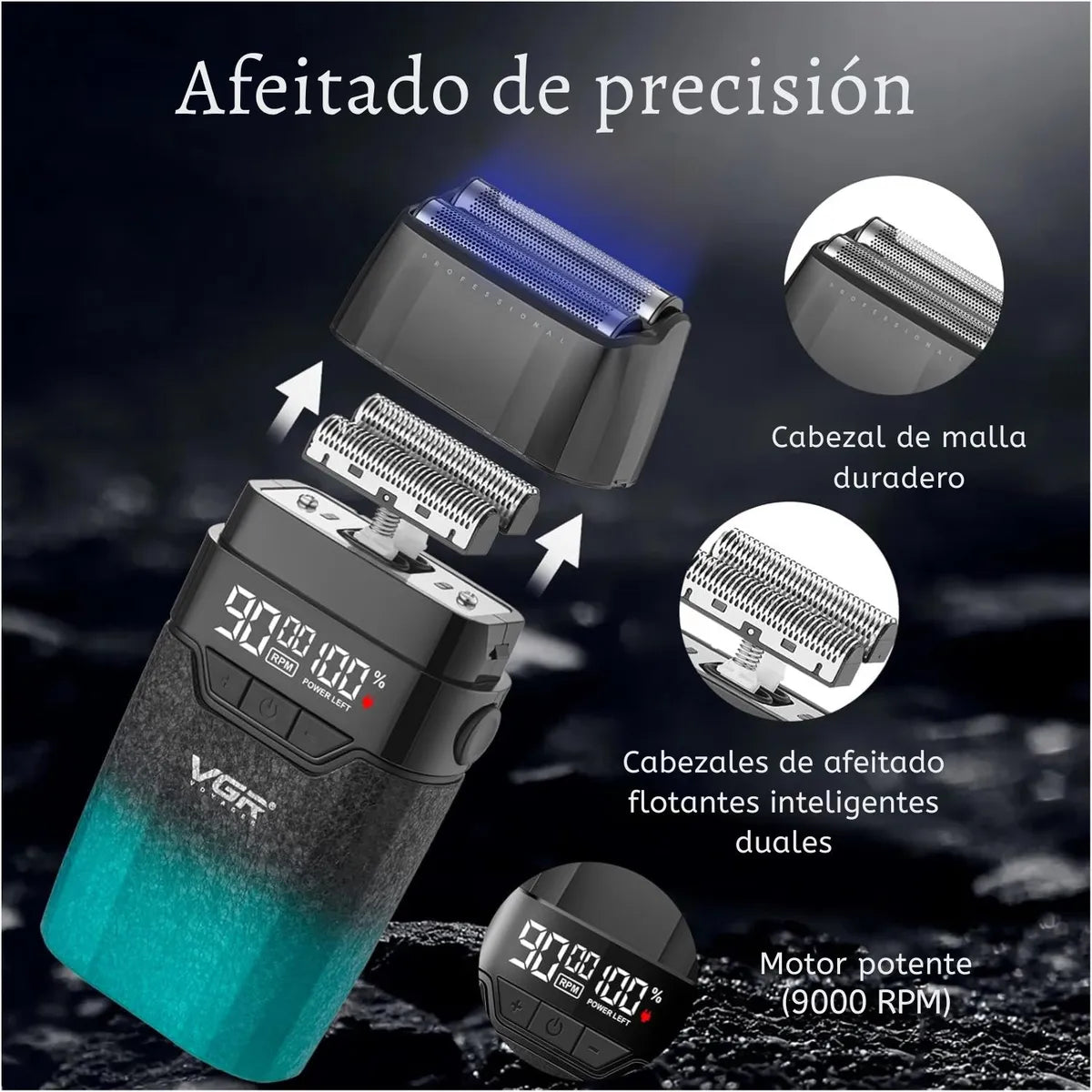 Afeitadora Shaver Profesional Recargable 9000 RPM VGR V-308