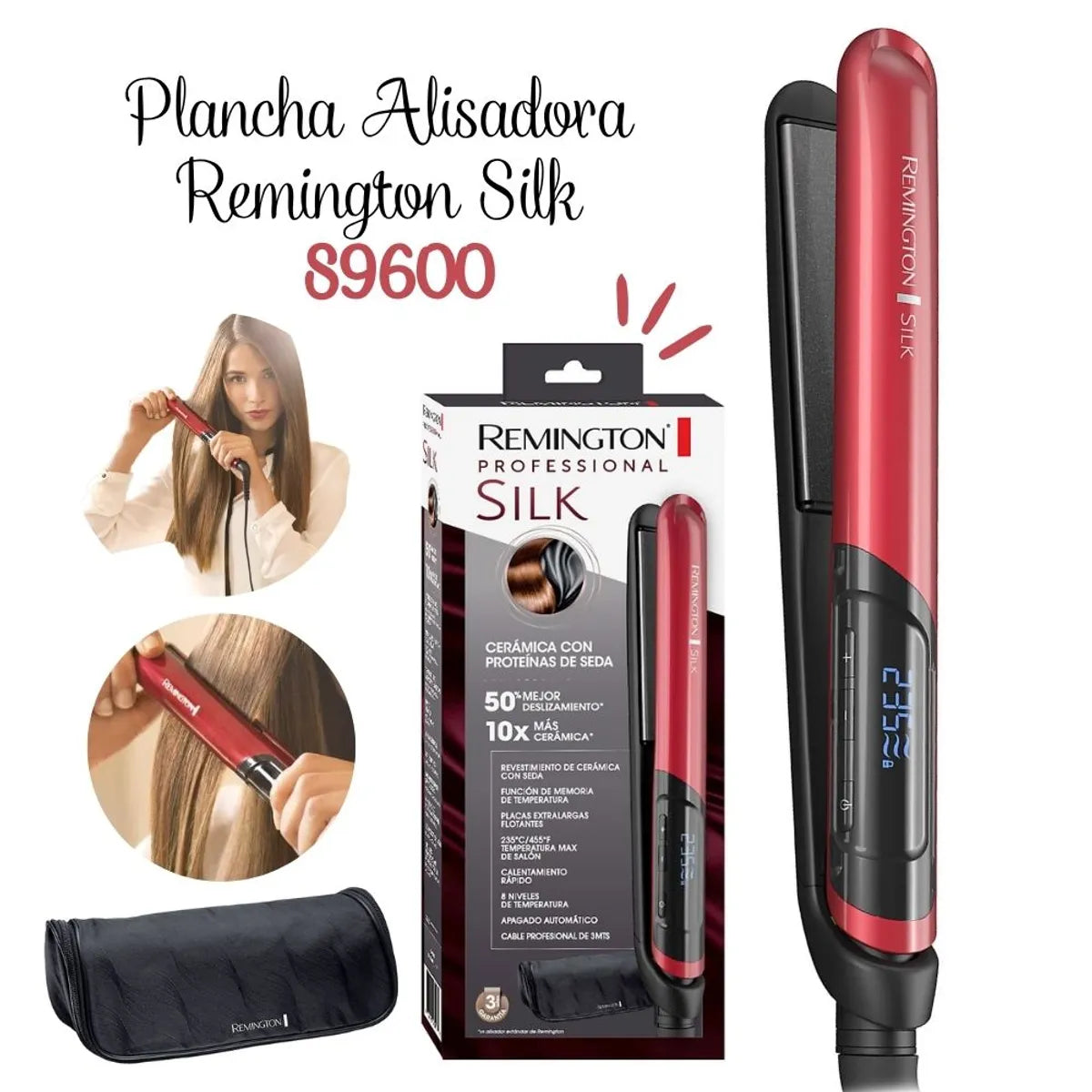Plancha Alisadora Silk Cerámica con Seda 235 °C REMINGTON S9600