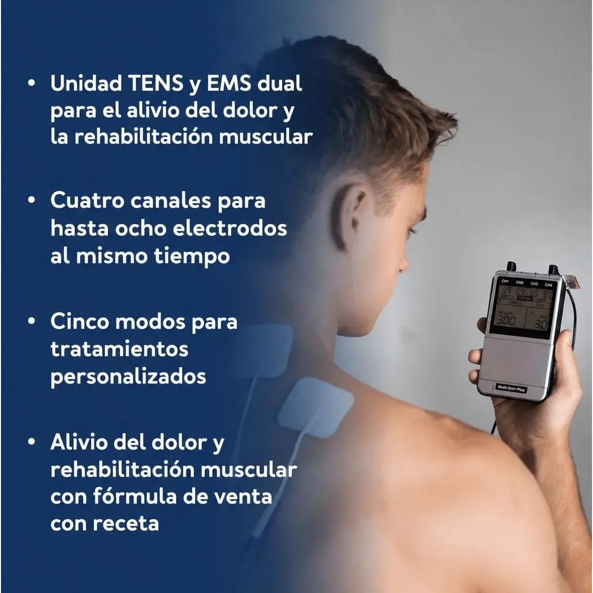Electroestimulador TENS y EMS 4 Canales con 8 Electrodos Multi Stim Plus NU-TEK