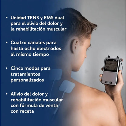 Electroestimulador TENS y EMS 4 Canales con 8 Electrodos Multi Stim Plus NU-TEK