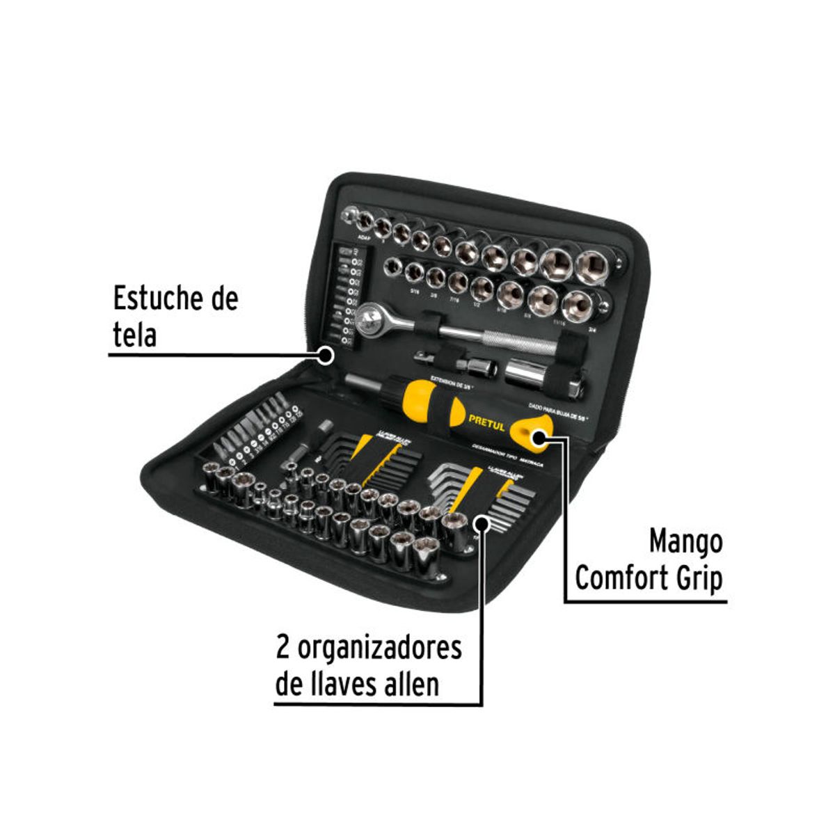 Juego de Herramientas para Mecánico 83 Piezas 1/4" y 3/8" PRETUL 22984