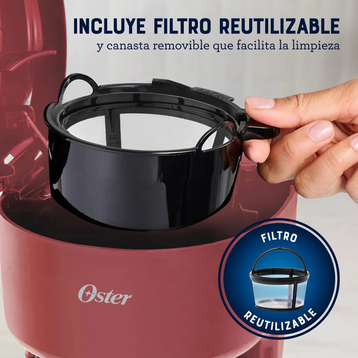 Cafetera Eléctrica 5 Tazas con Filtro Permanente Roja OSTER BVSTDCS51B