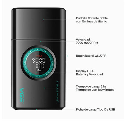 Afeitadora Shaver Inalámbrica Recargable USB 9000 RPM VGR V-377