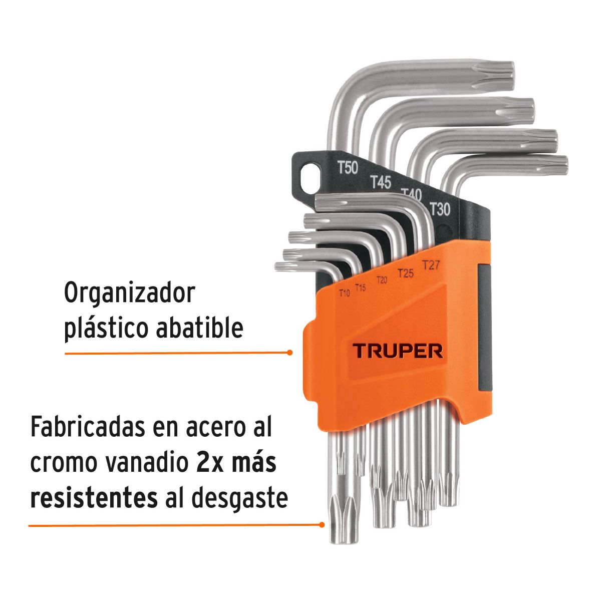 Juego de 9 Llaves Torx en L con Organizador TRUPER 15554