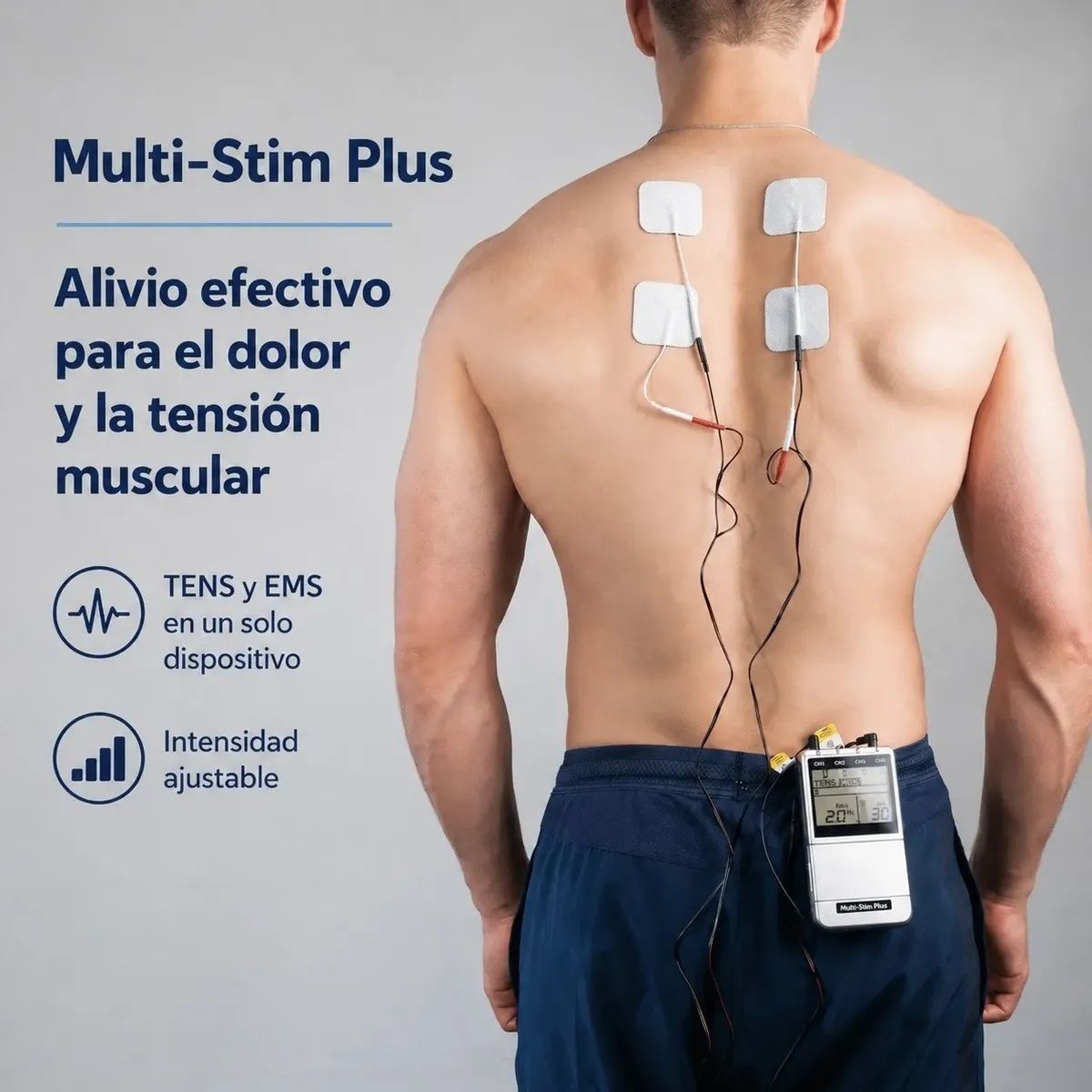 Electroestimulador TENS y EMS 4 Canales con 8 Electrodos Multi Stim Plus NU-TEK