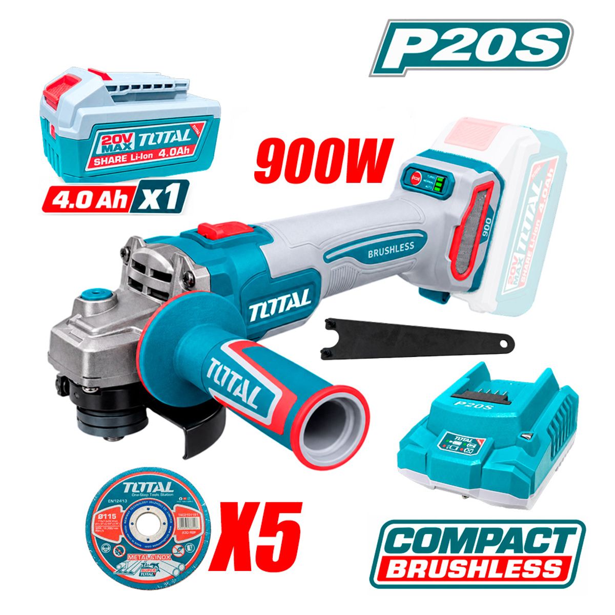 Amoladora Angular Inalámbrica 20 V 4½" Brushless TOTAL TAGLI261521