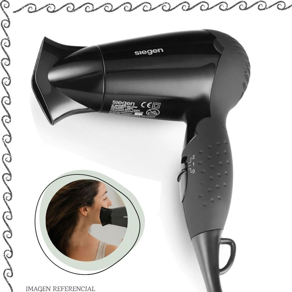 Secadora de Cabello Plegable de Viaje 1200 W SIEGEN SG-3005