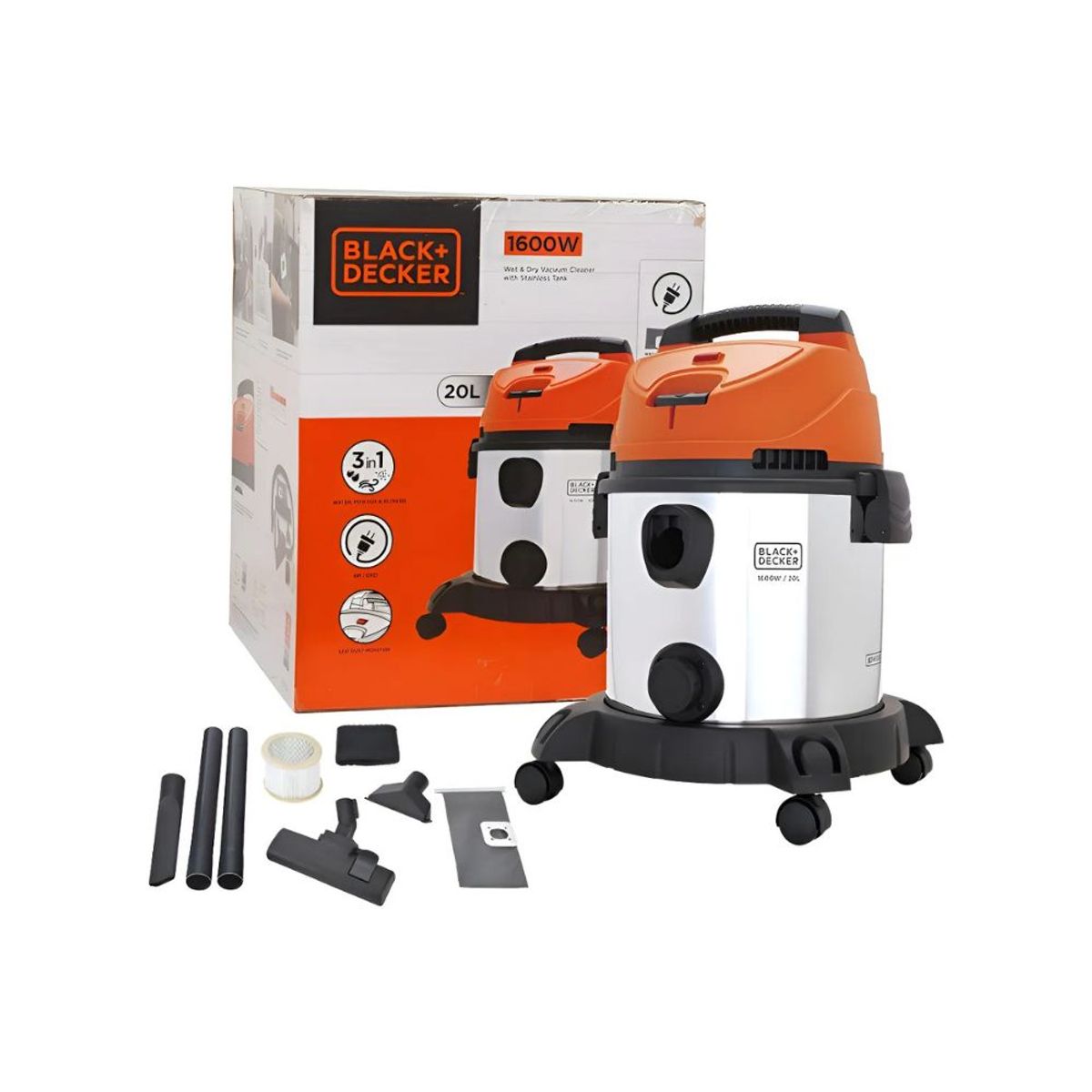 Aspiradora Seco y Húmedo 20 L 1600 W con Filtro HEPA BLACK+DECKER BDWDS20