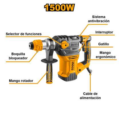 Rotomartillo SDS Plus 1500 W 5.5 J INGCO RH150028