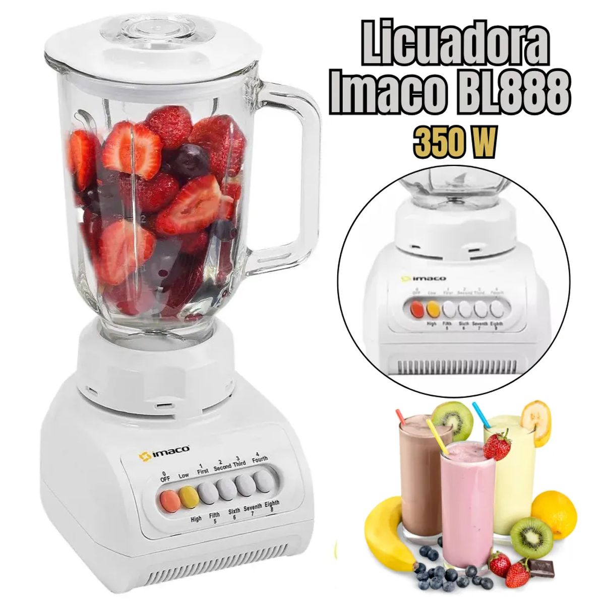 Licuadora de Vaso de Vidrio 1.5 L 350 W IMACO BL888V