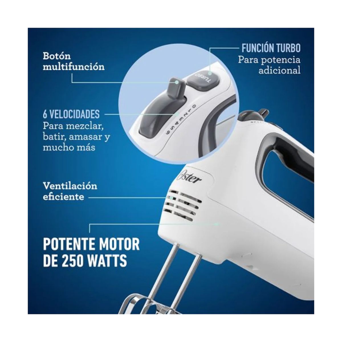 Batidora de Mano 250 W 6 Velocidades con Turbo OSTER FPSTHM3532