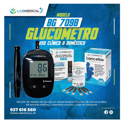 Glucómetro con Bluetooth + 100 Tiras + 100 Lancetas LABMEDICAL BG709B